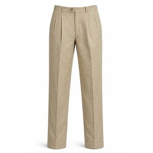 Braggi Pleated Trousers Mens 36x30 Tan Linen Cotton Blend Straight Leg Pants